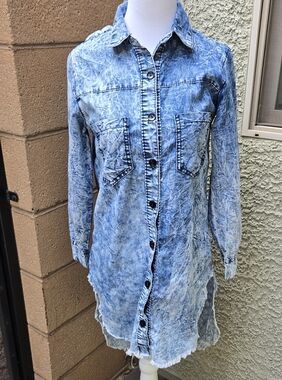 Thrill Jeans Brooklyn Light Blue Acid-Wash Denim Shirt Dress